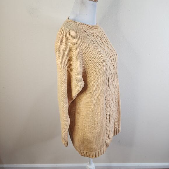 Fisherman Sweater Cable Knit Women Sz Small Apricot Ramie/Cotton Blend - Picture 4 of 8